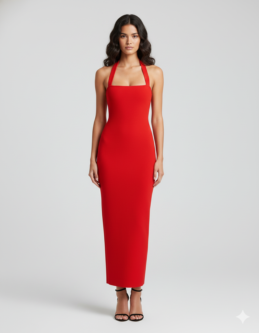 Vestido largo cuello halter